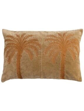 Velvet Embroidered Pillow Cover w/ Palm Trees